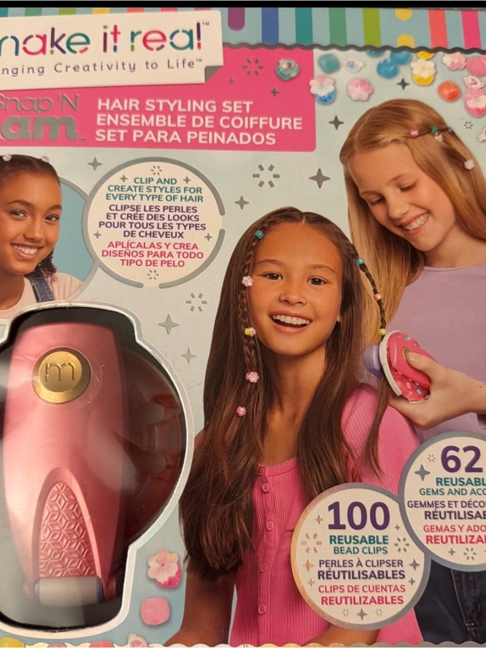 Source Unknown Pink Hair Styling Set with Multicolor Bead Clips
